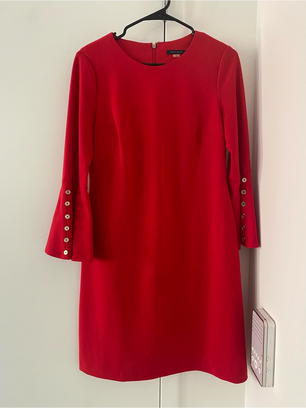 Tommy Hilfiger Pink Long-Sleeve Shift Dress with Button Detail